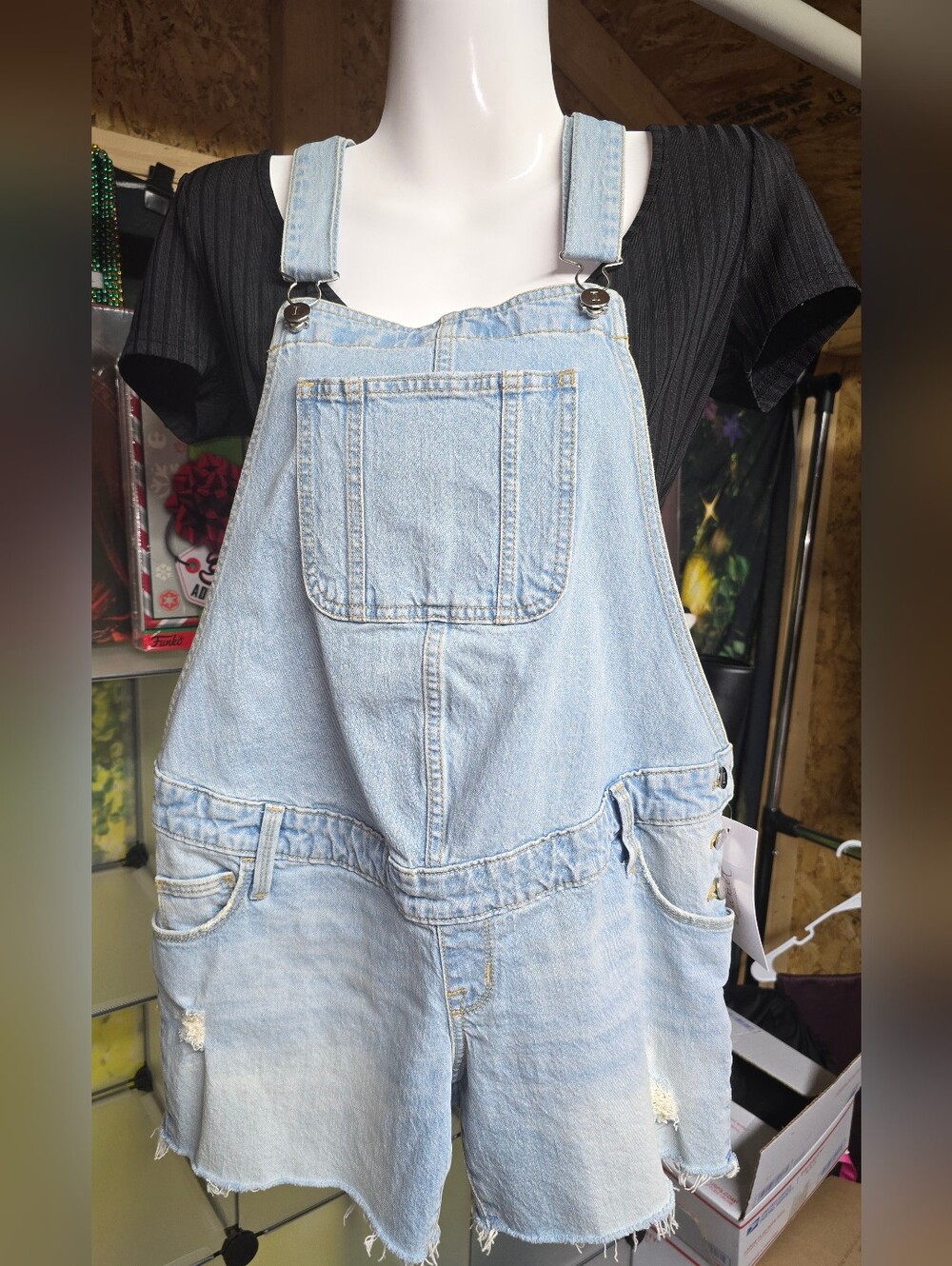 #91 Ingrid & Isabel Lt Blue Denim Short Overalls & Shein Crop Top Blk (2 Pc)